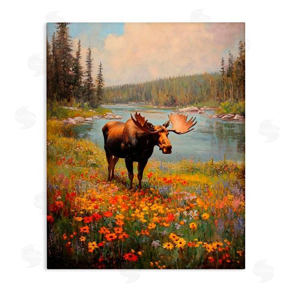 stupell industries Franklyn Gregory | Moose Grazing In The Flowers Wall Art
