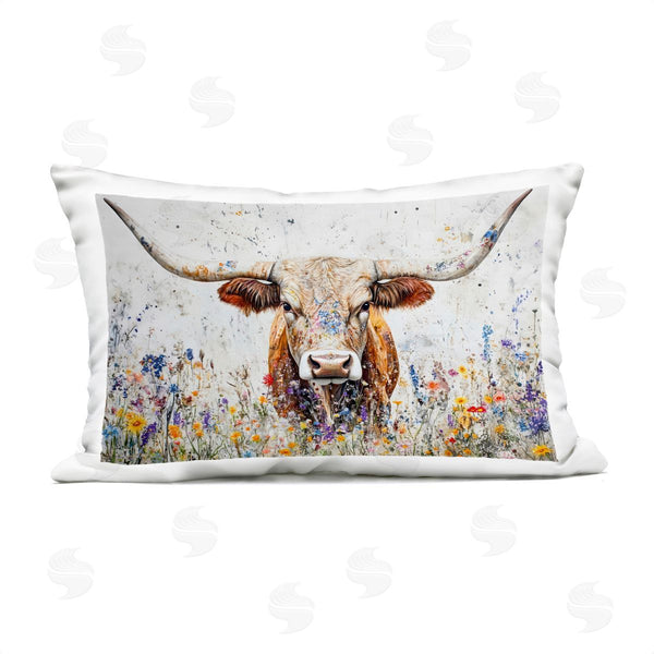 Stupell Industries Franklyn Gregory | Texas Longhorn Speckled Flowers Printed Throw Pillow