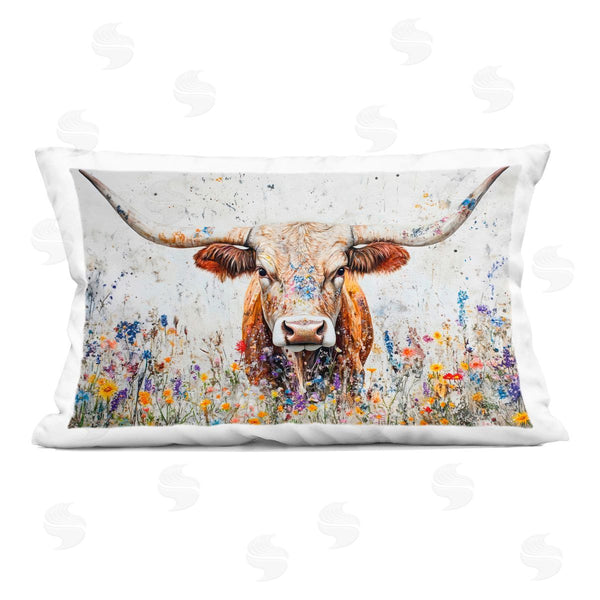 stupell industries Franklyn Gregory | Texas Longhorn Speckled Flowers Printed Throw Pillow