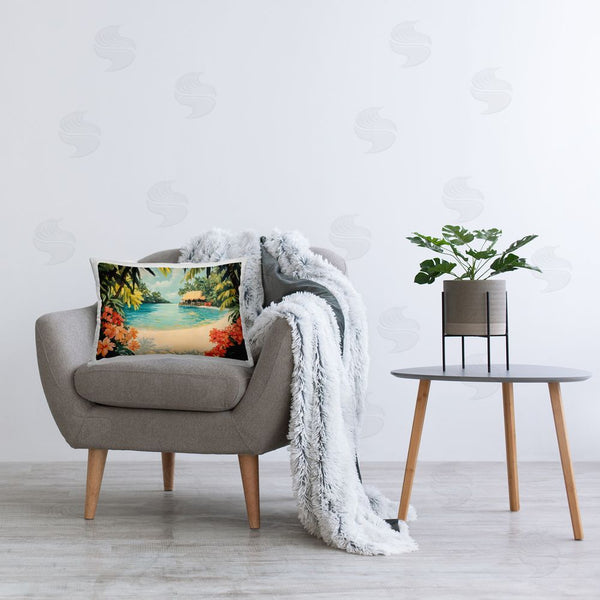 Stupell Industries Franklyn Gregory | Tropical Bungalow Lagoon Printed Throw Pillow