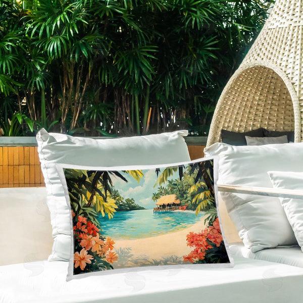 Stupell Industries Franklyn Gregory | Tropical Bungalow Lagoon Printed Throw Pillow