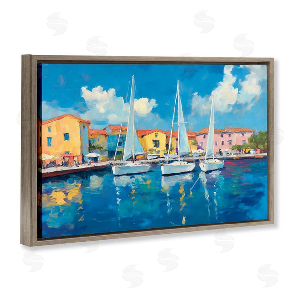 Stupell Industries Franklyn Gregory | White Boats In Colorful Port Wall Art