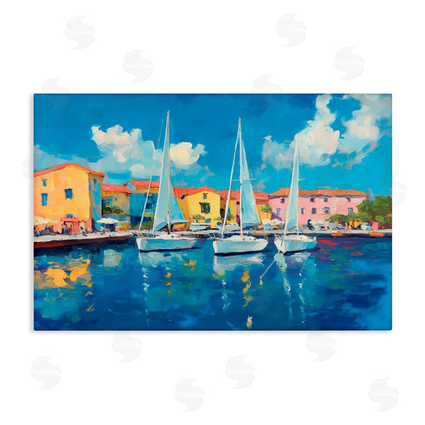 stupell industries Franklyn Gregory | White Boats in Colorful Port Wall Art