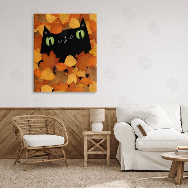 Stupell Industries Gabriela Avila | Whimsical Cat Peeking Fall Leaves Wall Art