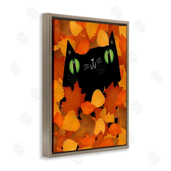 Stupell Industries Gabriela Avila | Whimsical Cat Peeking Fall Leaves Wall Art