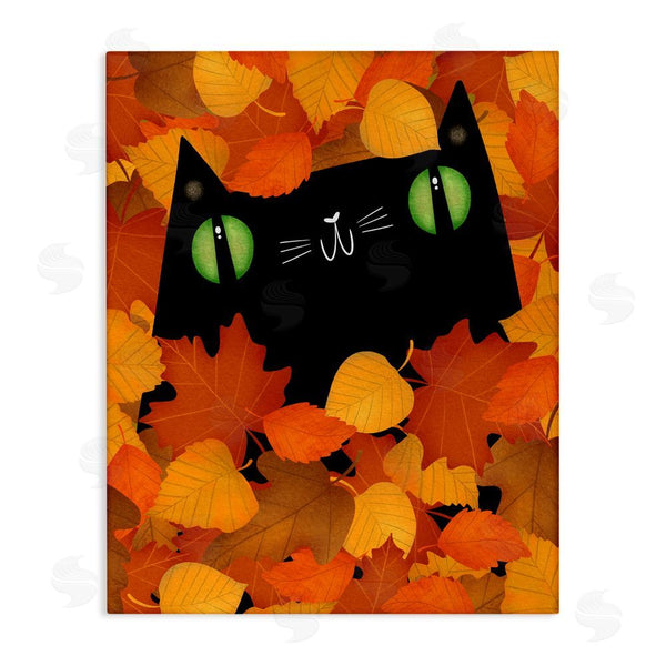 stupell industries Gabriela Avila | Whimsical Cat Peeking Fall Leaves Wall Art