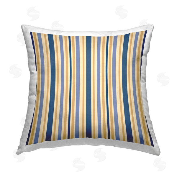 stupell industries Gail Fraser | Blue & Ochre Pinstripes Printed Throw Pillow