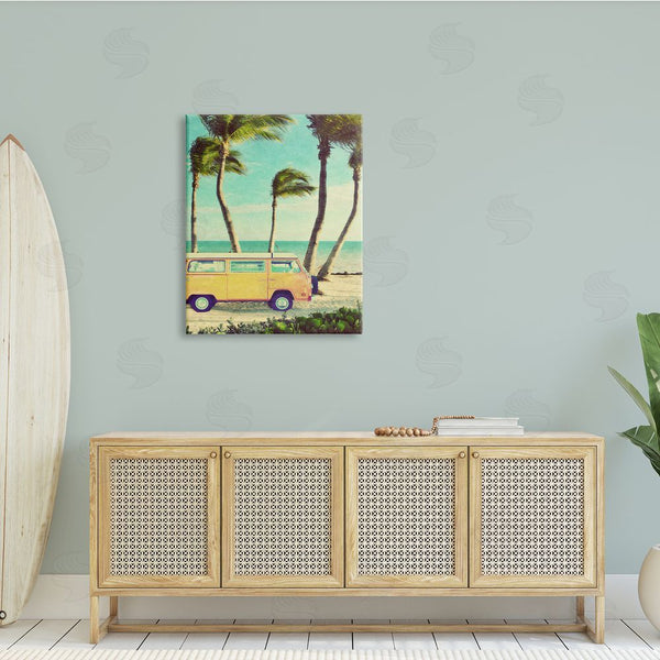 Stupell Industries Gail Peck | Retro Van Sunny Haze Beach Sand Palm Trees Wall Art