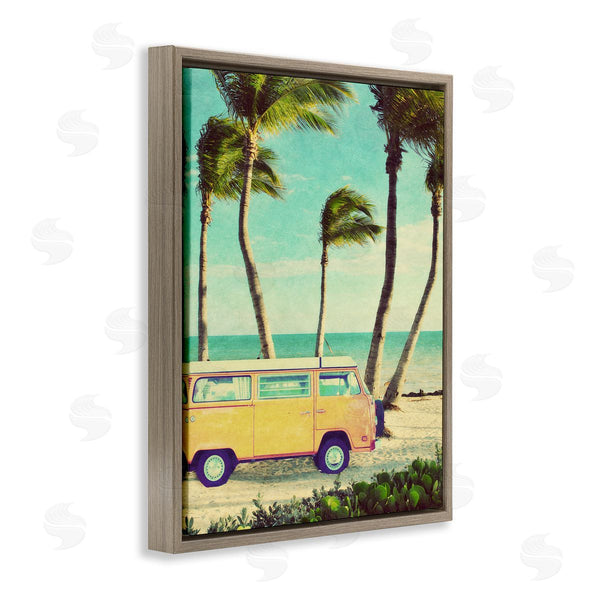 Stupell Industries Gail Peck | Retro Van Sunny Haze Beach Sand Palm Trees Wall Art