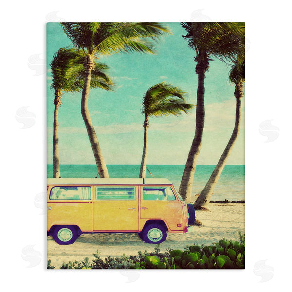 stupell industries Gail Peck | Retro Van Sunny Haze Beach Sand Palm Trees Wall Art