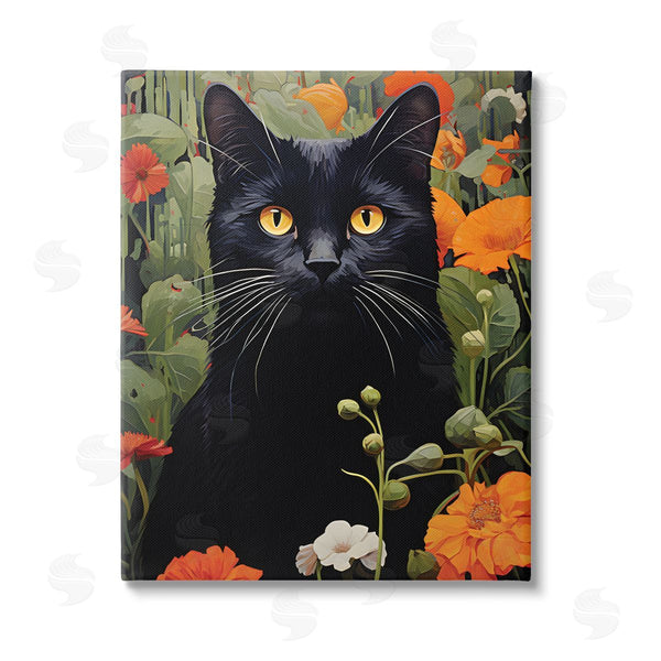 stupell industries Gary Shergill Designs | Black Cat Garden Flowers Wall Art