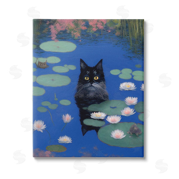 stupell industries Gary Shergill Designs | Black Cat in Pond Wall Art