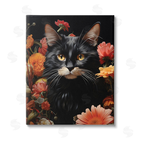 stupell industries Gary Shergill Designs | Cat & Blooming Flowers Wall Art