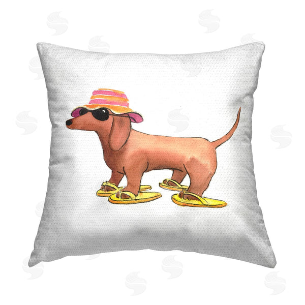 Stupell Industries Geoff Allen | Beach Dog Flip Flops Printed Throw Pillow