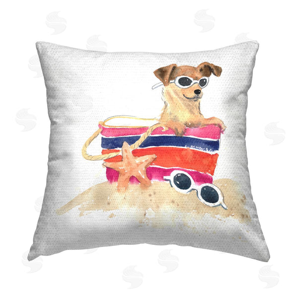 Stupell Industries Geoff Allen | Sandy Dog In Beach Bag Printed Throw Pillow