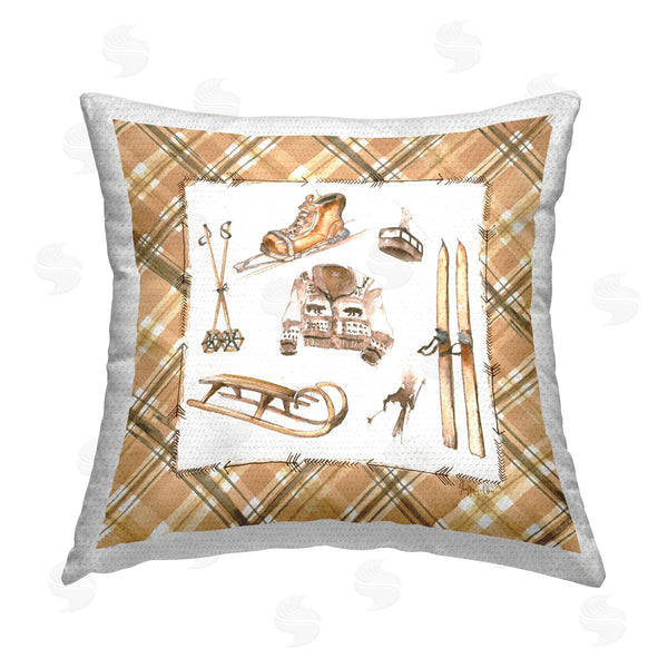 Stupell Industries Geoff Allen | Winter Sports On Tartan Printed Throw Pillow