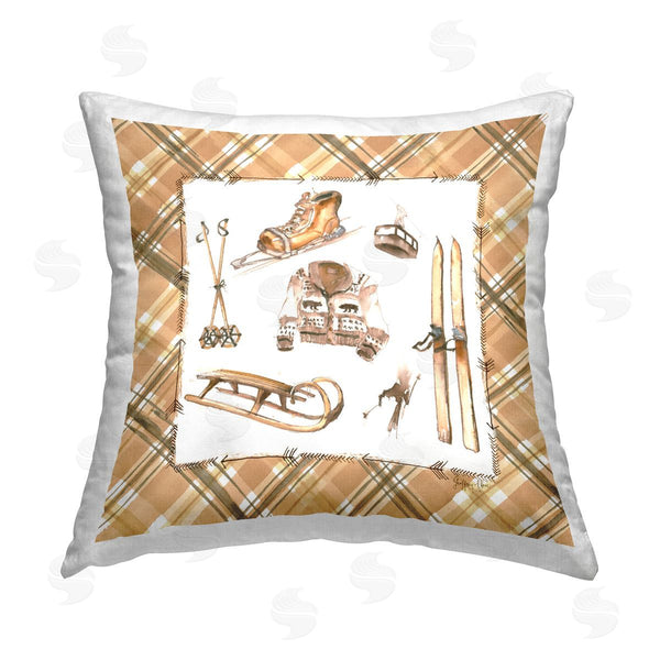 stupell industries Geoff Allen | Winter Sports on Tartan Printed Throw Pillow
