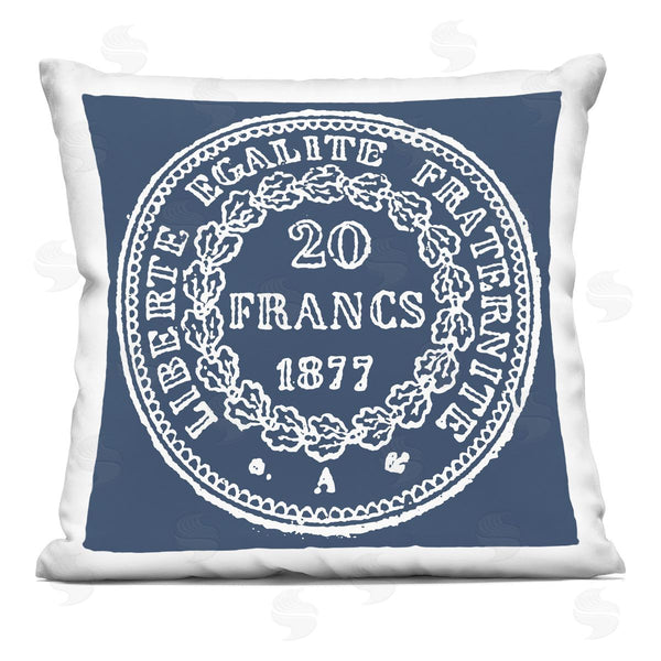 stupell industries Geoff Tygert | Blue Vintage Franc Coin Printed Throw Pillow