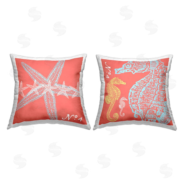 stupell industries Geoff Tygert | Bold Pink Aquatic Sea Life Printed Throw Pillow Set