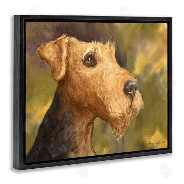 Stupell Industries George Dyachenko | Airedale Terrier Dog Watercolor Pet Portrait Green Brown