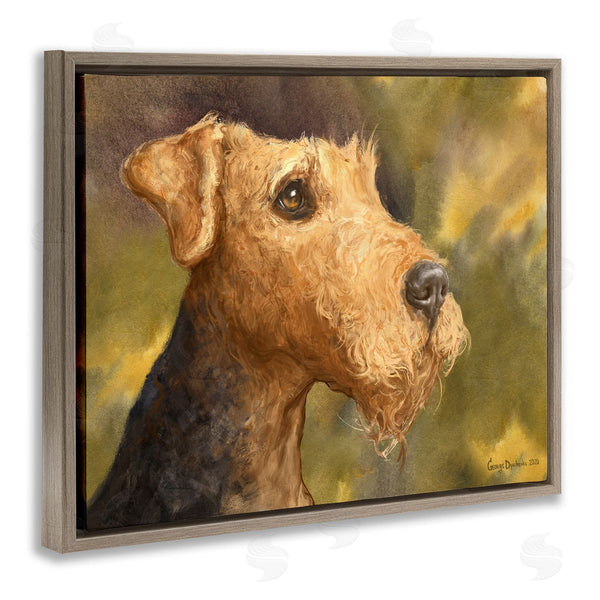 Stupell Industries George Dyachenko | Airedale Terrier Dog Watercolor Pet Portrait Green Brown