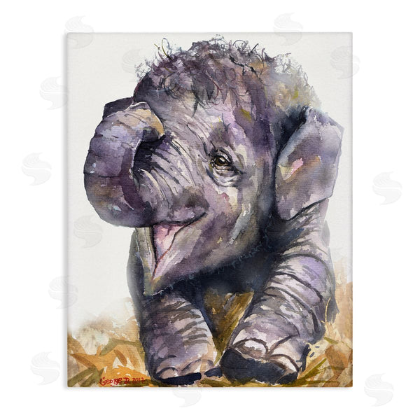 stupell industries George Dyachenko | Baby Elephant Yawning Adorable Safari Animal Portrait