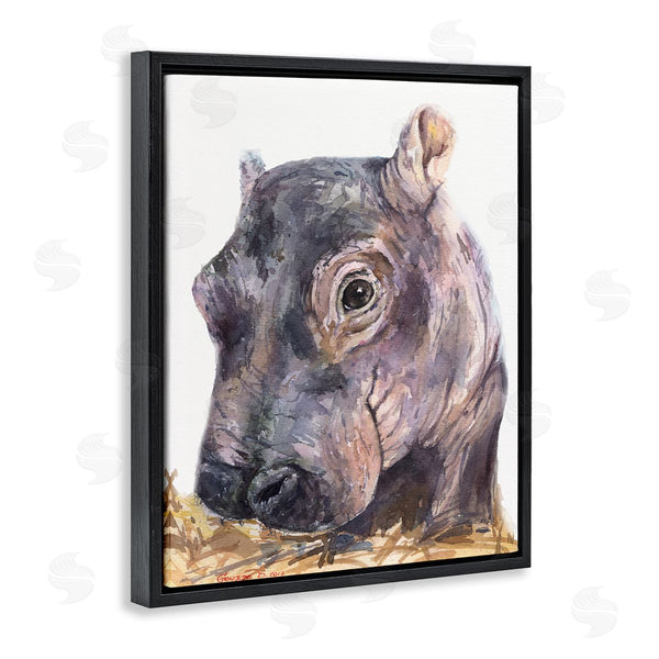 Stupell Industries George Dyachenko | Baby Hippo Portrait Adorable Grey Safari Animal