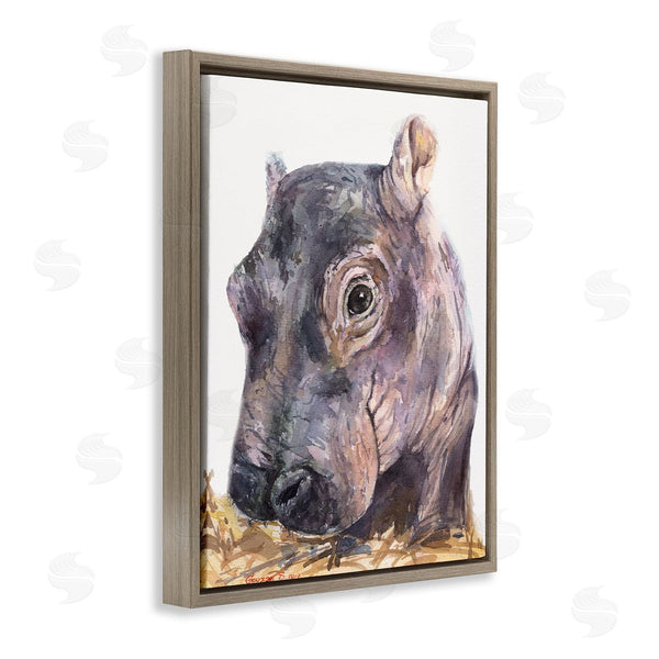 Stupell Industries George Dyachenko | Baby Hippo Portrait Adorable Grey Safari Animal