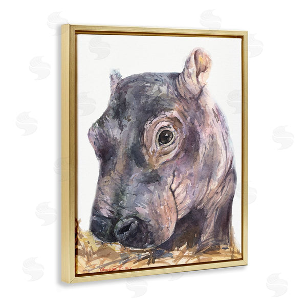 Stupell Industries George Dyachenko | Baby Hippo Portrait Adorable Grey Safari Animal