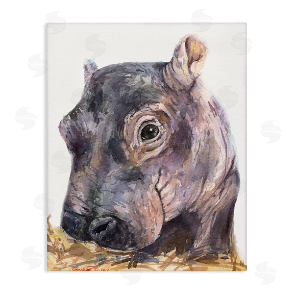 stupell industries George Dyachenko | Baby Hippo Portrait Adorable Grey Safari Animal