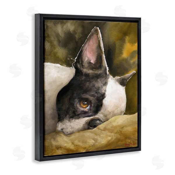 Stupell Industries George Dyachenko | Boston Terrier Resting Dog Pet Portrait Black Brown