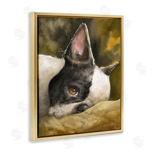 Stupell Industries George Dyachenko | Boston Terrier Resting Dog Pet Portrait Black Brown