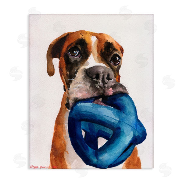 stupell industries George Dyachenko | Boxer and His Toy White Wall Art