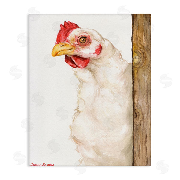 stupell industries George Dyachenko | Chicken Behind Fence Farm Animal Portrait Wall Art