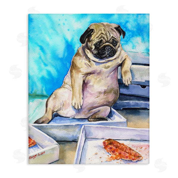 stupell industries George Dyachenko | Chubby Pug Dog with Pizza Boxes Pet Portrait Wall Art
