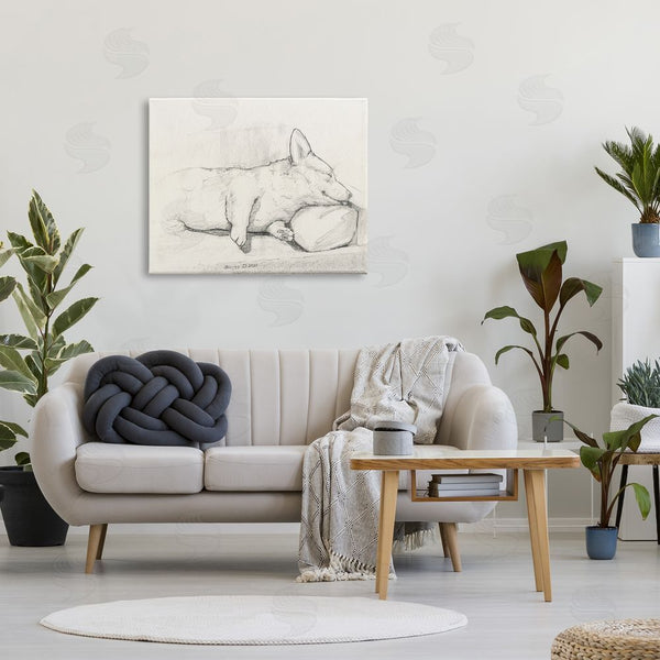 Stupell Industries George Dyachenko | Corgi Dog Lolling Tongue Graphite Pencil Sketch Wall Art