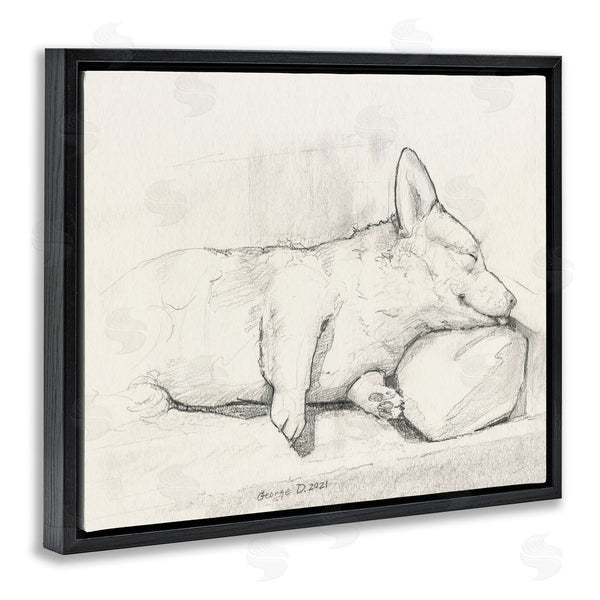 Stupell Industries George Dyachenko | Corgi Dog Lolling Tongue Graphite Pencil Sketch Wall Art