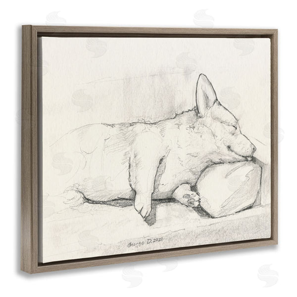 Stupell Industries George Dyachenko | Corgi Dog Lolling Tongue Graphite Pencil Sketch Wall Art