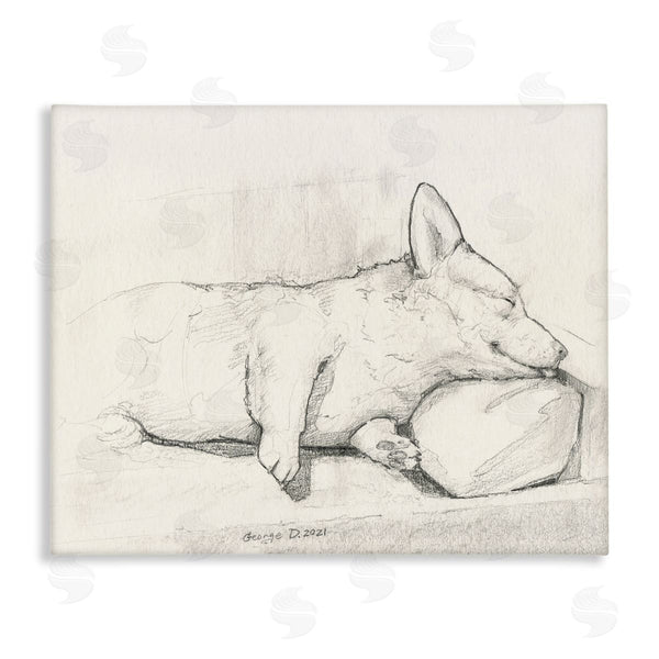 stupell industries George Dyachenko | Corgi Dog Lolling Tongue Graphite Pencil Sketch Wall Art