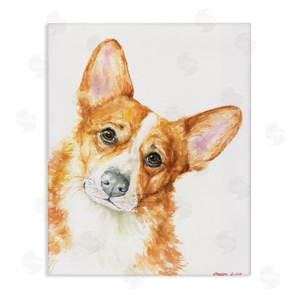 stupell industries George Dyachenko | Curious Corgi Dog Portrait Soft Brown Watercolor