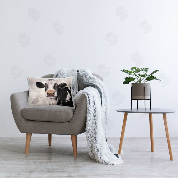 Stupell Industries George Dyachenko | Cute Cow With Abstract Background Printed Throw Pillow
