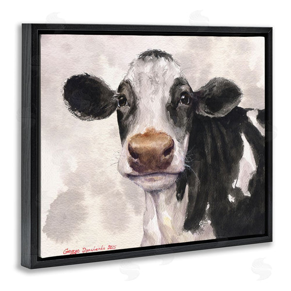 Stupell Industries George Dyachenko | Cute Cow With Abstract Background Wall Art