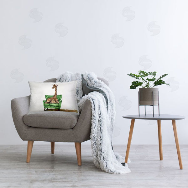 Stupell Industries George Dyachenko | Cute Giraffe On Green Chair Printed Throw Pillow