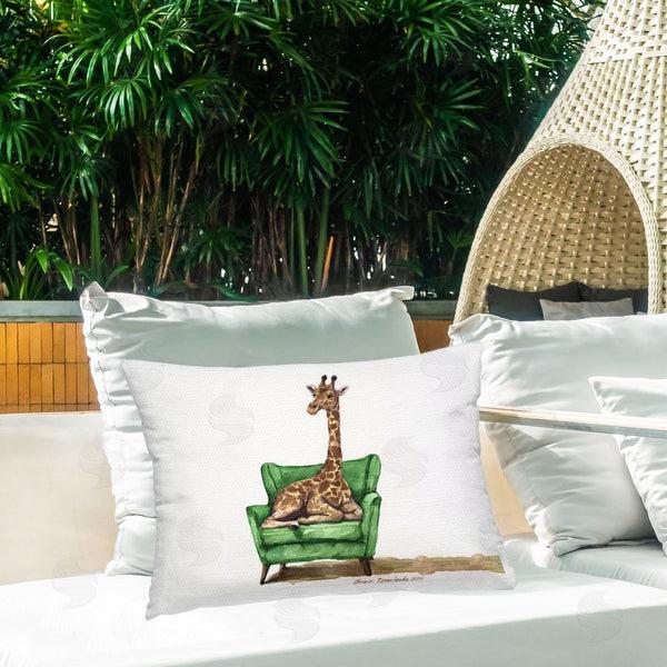 Stupell Industries George Dyachenko | Cute Giraffe On Green Chair Printed Throw Pillow