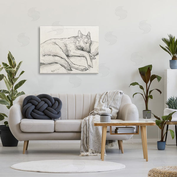 Stupell Industries George Dyachenko | Dog Curled Up Resting Detailed Graphite Pencil Drawing Wall Art