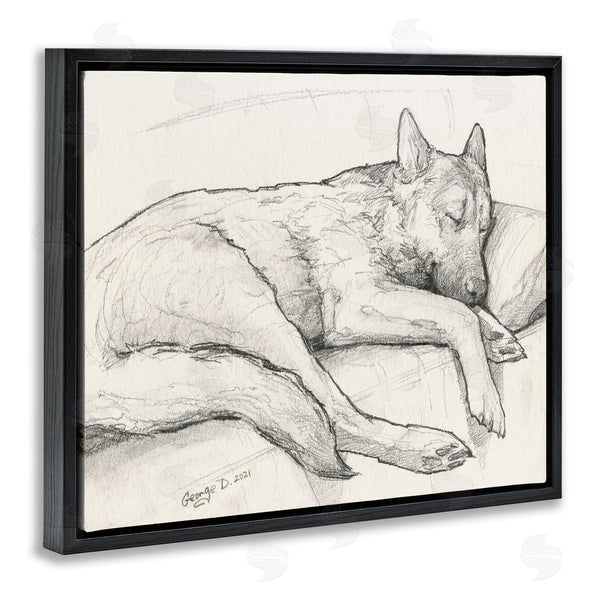 Stupell Industries George Dyachenko | Dog Curled Up Resting Detailed Graphite Pencil Drawing Wall Art