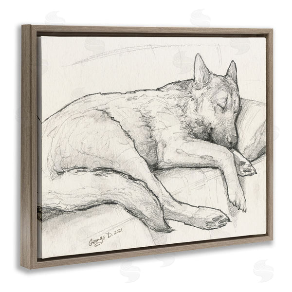 Stupell Industries George Dyachenko | Dog Curled Up Resting Detailed Graphite Pencil Drawing Wall Art
