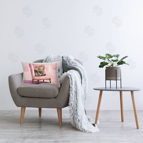 Stupell Industries George Dyachenko | Elephant Baby On Pink Chair Printed Throw Pillow