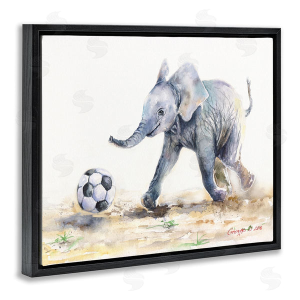 Stupell Industries George Dyachenko | Elephant Baby Playing Soccer Adorable Jungle Animal