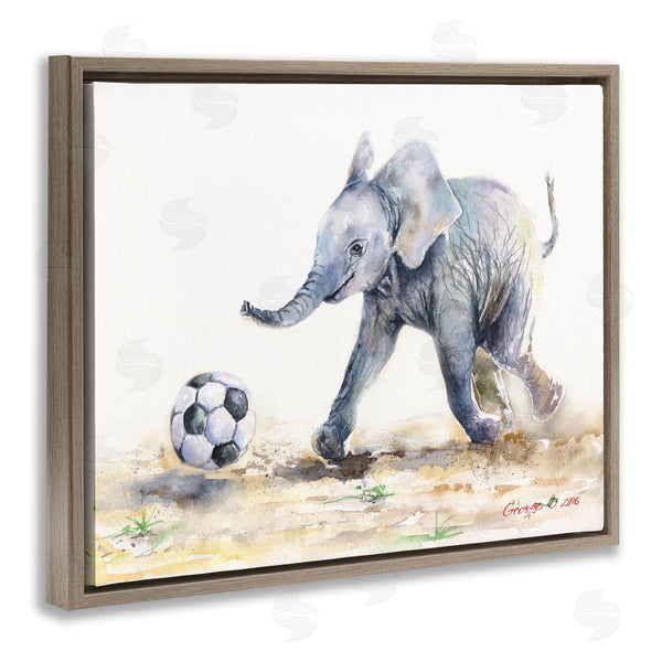 Stupell Industries George Dyachenko | Elephant Baby Playing Soccer Adorable Jungle Animal